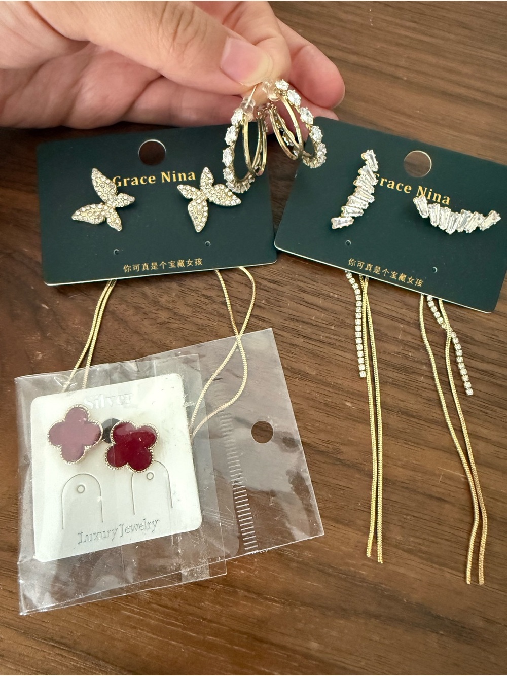Grace Nina Gold & Crystal Earrings Set